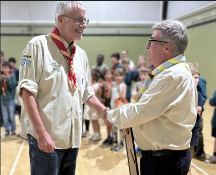 Silver Acorn awarded to Bob Pain 50th Cambridge (Milton) Group
